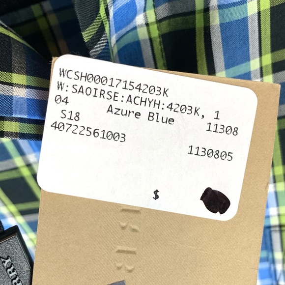 Burberry Saoirse Plaid Long Sleeve Silk Trim Button Shirt Azure Blue - Picture 11 of 16